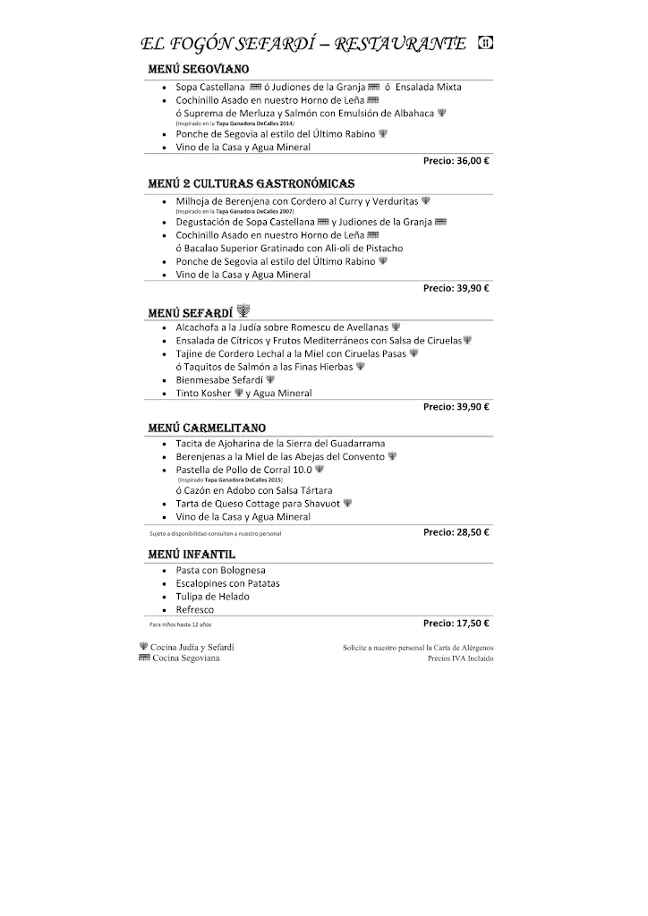 Menu_Restaurante El Fogón Sefardí_San Martín y Mudrián_immagine_2