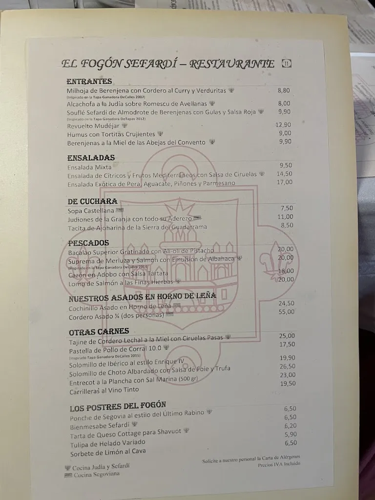 Menu_Restaurante El Fogón Sefardí_San Martín y Mudrián_immagine_3