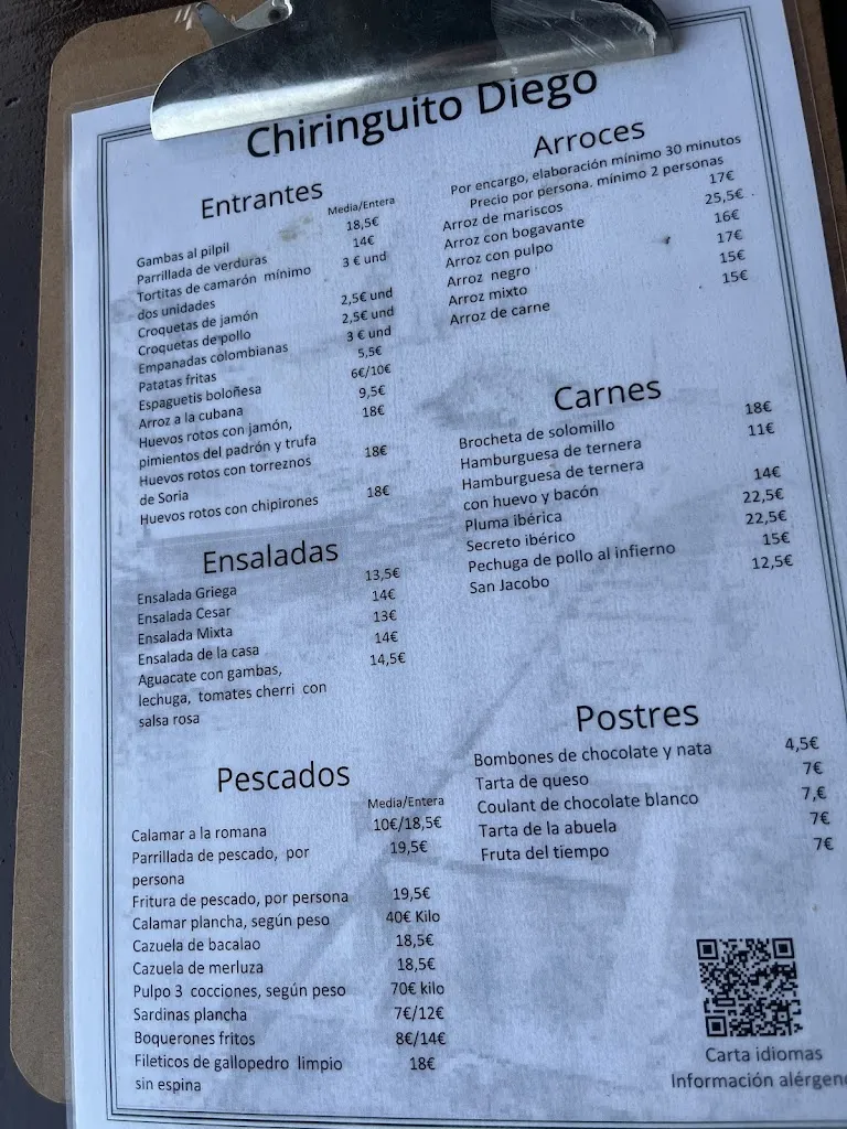 Menu_Chiringuito Diego Aguadulce_Aguadulce_immagine_2