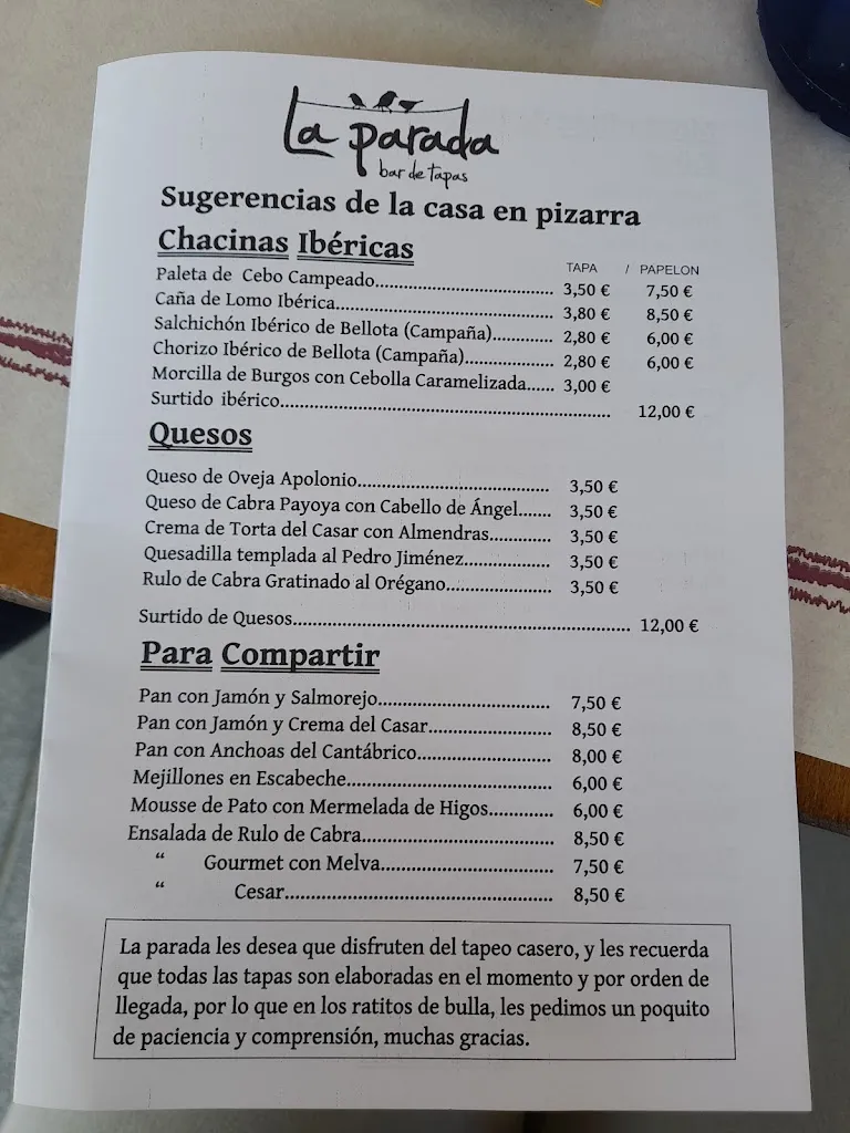 Menu_La Parada Bar de tapas_Alcalá de Guadaira_image_2