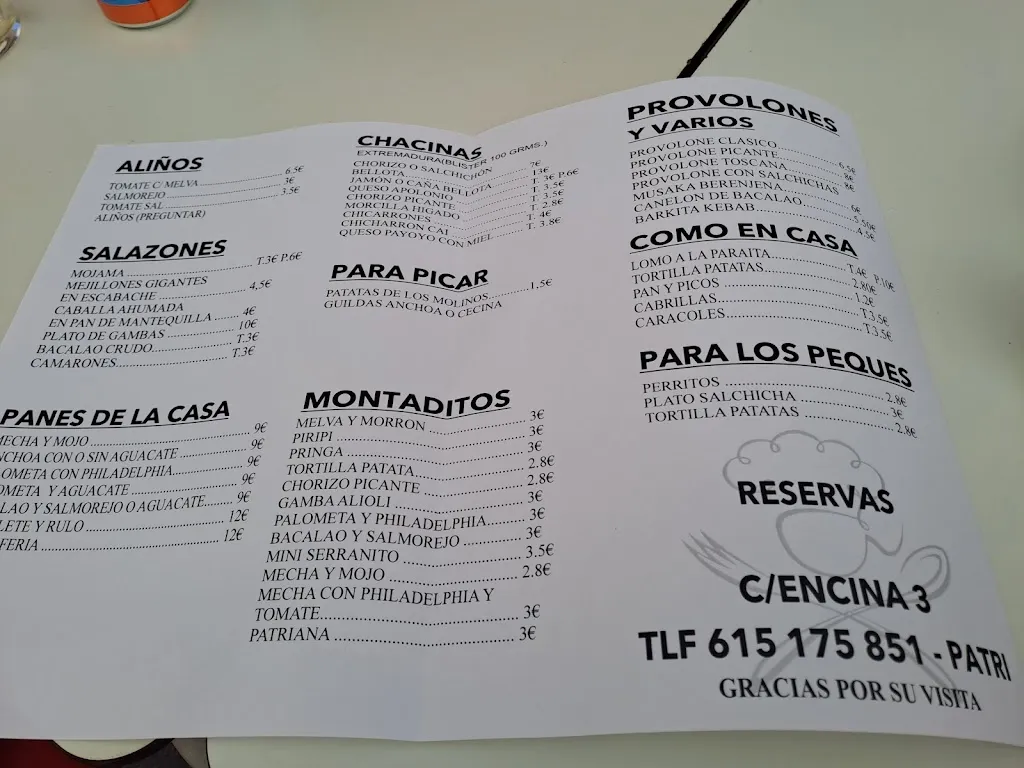 Menu_Bar La Paraita Patriana_Alcalá de Guadaira_image_1