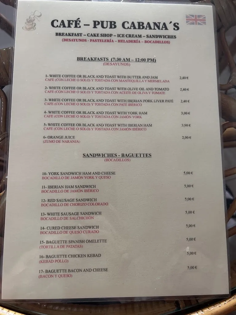 Menu_Café - Pub Cabana´s_Almadén de la Plata_image_1