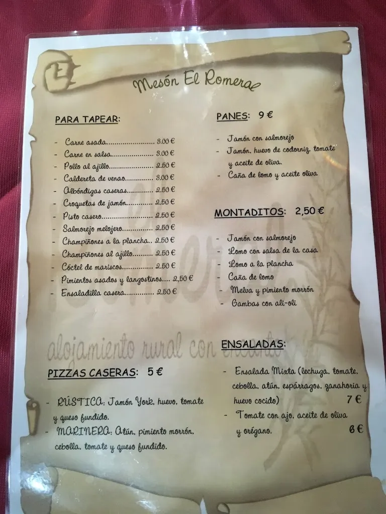 Menu_Mesón Restaurante El Romeral_Almadén de la Plata_image_1