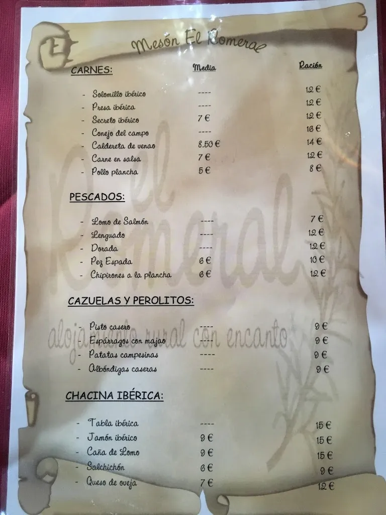 Menu_Mesón Restaurante El Romeral_Almadén de la Plata_image_2