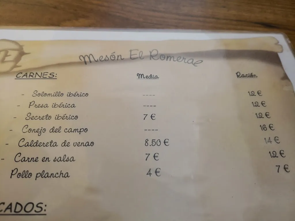Menu_Mesón Restaurante El Romeral_Almadén de la Plata_image_3