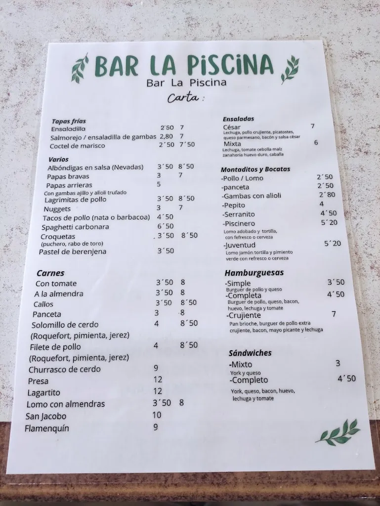 Menu_Bar De La Piscina_Cañada Rosal_image_1