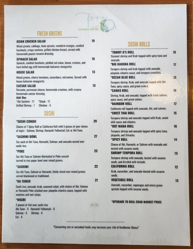 Menu_Tommy O's @ The Camas Hotel_Camas_image_4