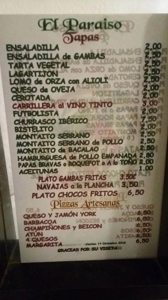 Menu_EL PARAISO Cafeteria Bar_Carrión de los Céspedes_image_2