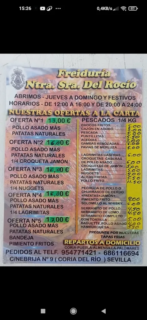 Menu_Freiduría Nuestra Señora del Rocío_Coria del Río_immagine_2