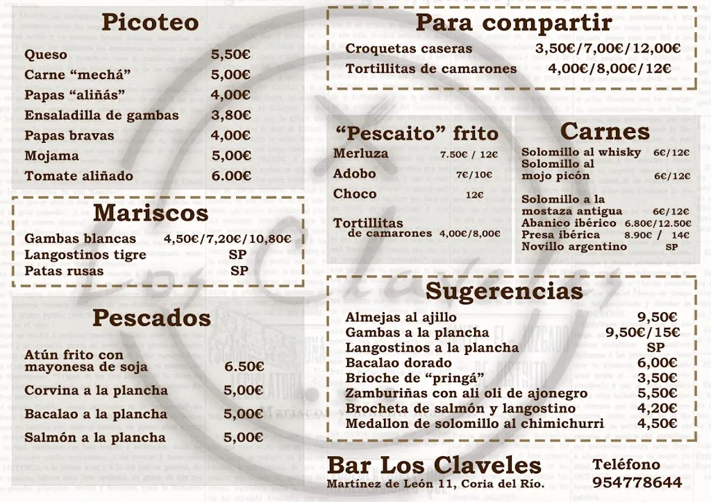 Menü_Bar Los Claveles_Coria del Río_Bild_1