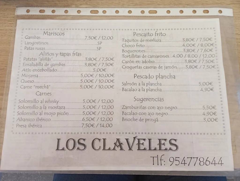 Menü_Bar Los Claveles_Coria del Río_Bild_2