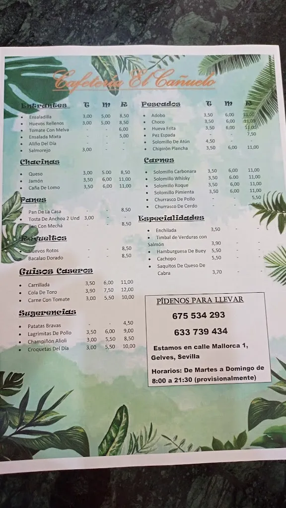 Menu_Camino del Cañuelo_Gelves_image_1