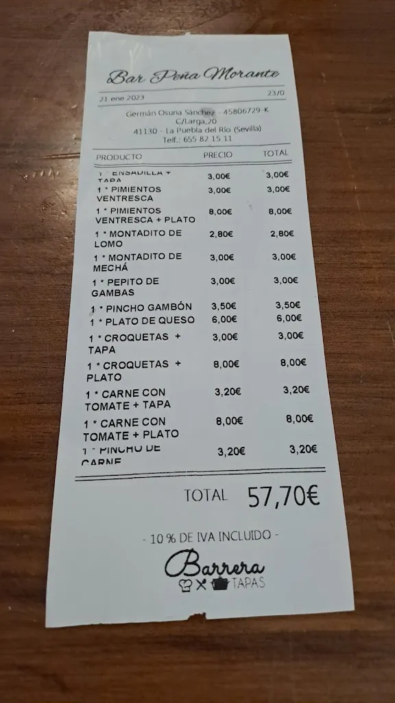 Menu_Bar Peña Taurina Morante de La Puebla_Puebla del Río La_immagine_1