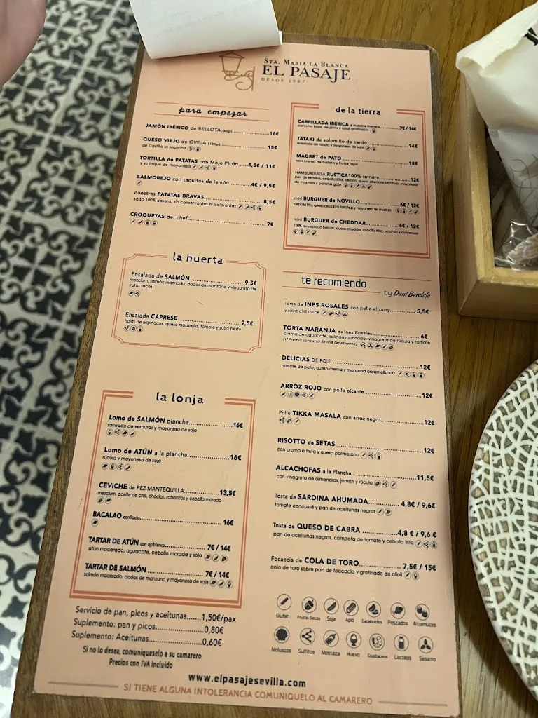 Menu_El Pasaje Tapas_Sevilla_image_1