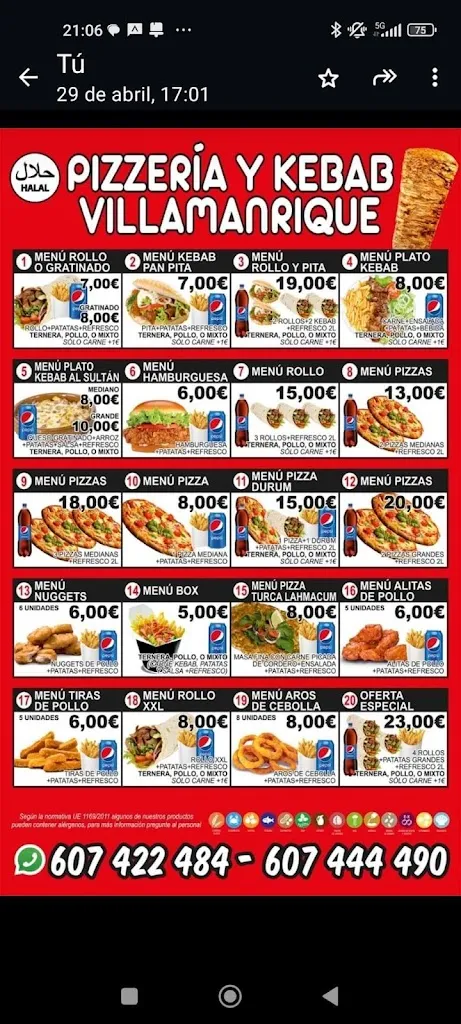 Menu_Pizzeria kebab villamanrique_Villamanrique de la Condesa_image_2