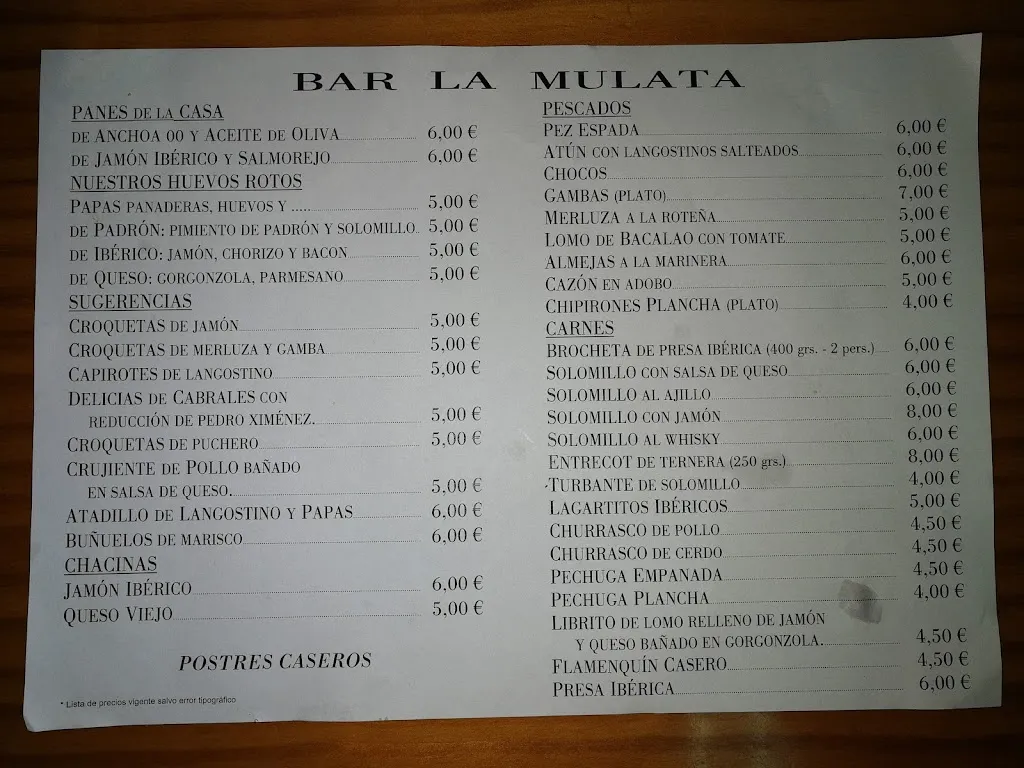 Menu_Restaurante La Mulata | Utrera_Utrera_image_1