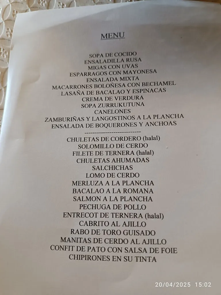 Menu_Hotel Rural Hostal Lázaro_Golmayo_image_3