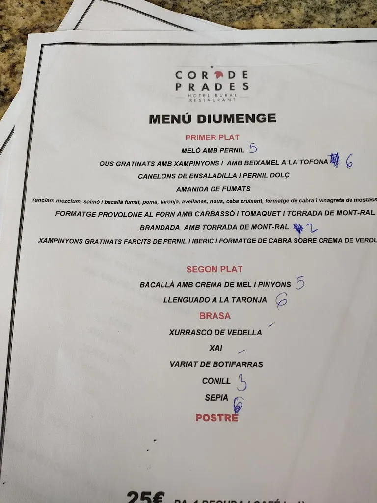 Menu_Restaurante El Cor de Prades_Alcover_immagine_1