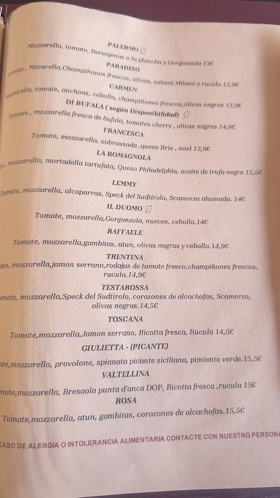 Menu_Pizzería la Trattoria de Torredembarra_Altafulla_image_1