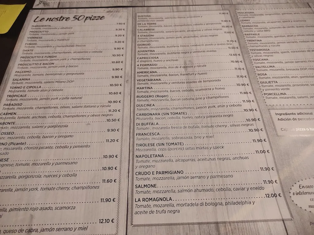 Menu_Pizzería la Trattoria de Torredembarra_Altafulla_image_4