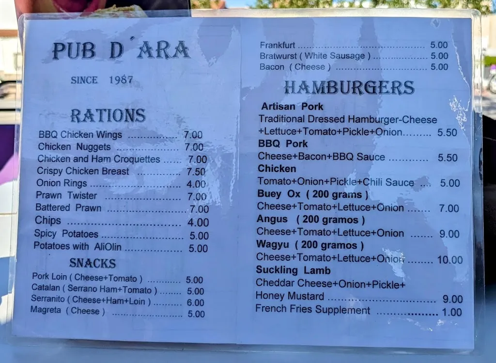 Menu_Pub D'ara_Gallardos Los_image_1