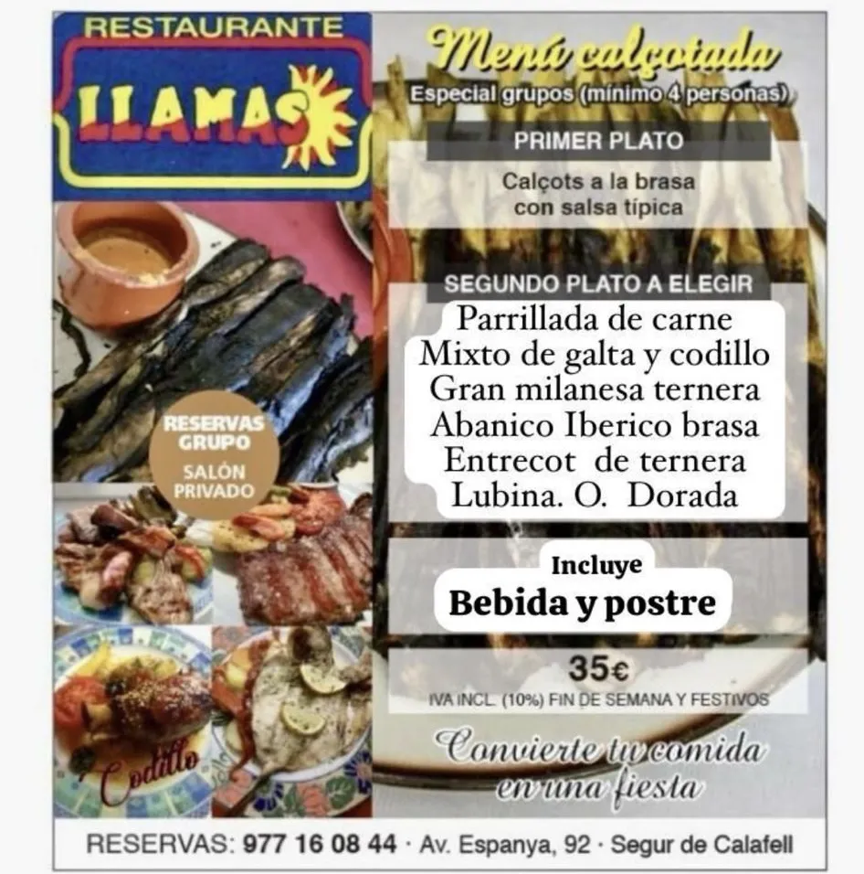 Menu_Restaurant Llamas_Calafell_image_1