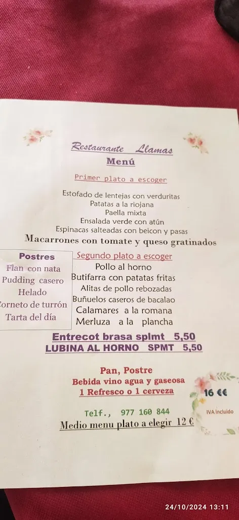 Menu_Restaurant Llamas_Calafell_image_3