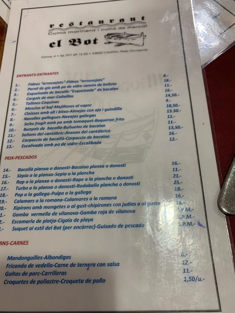 Menu_Restaurant El Bot,Cuina Catalana Calafell_Calafell_image_1
