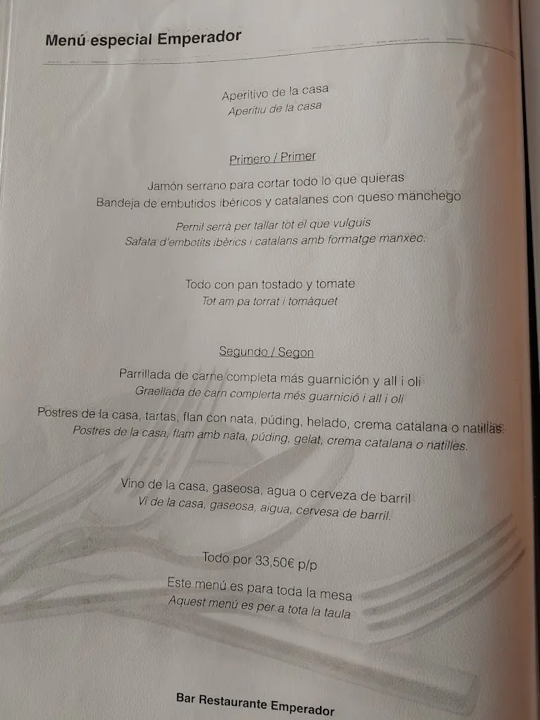 Menu_Bar Restaurant Emperador_Calafell_immagine_2