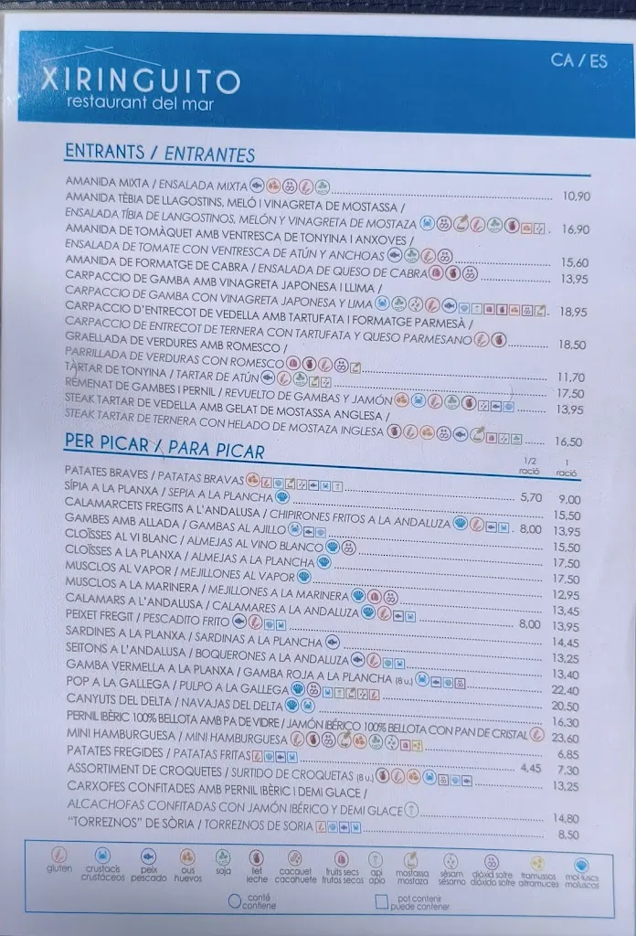 Menu_Xiringuito Restaurant Del Mar - Camping Joan_Cambrils_image_1
