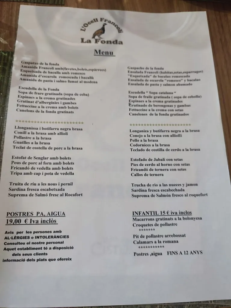Menu_Restaurant L'Ocell Francolí_Espluga de Francolí_image_1