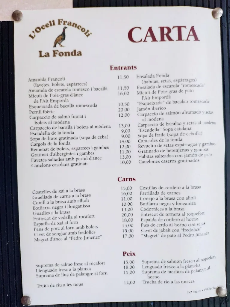 Menu_Restaurant L'Ocell Francolí_Espluga de Francolí_image_2