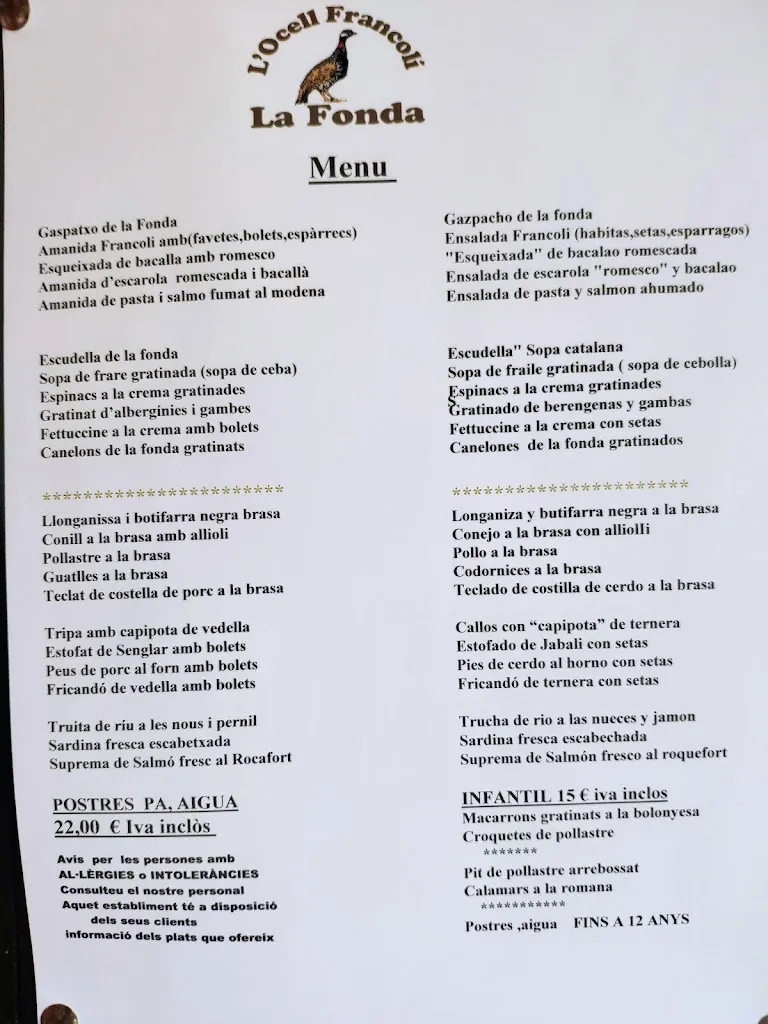 Menu_Restaurant L'Ocell Francolí_Espluga de Francolí_image_3