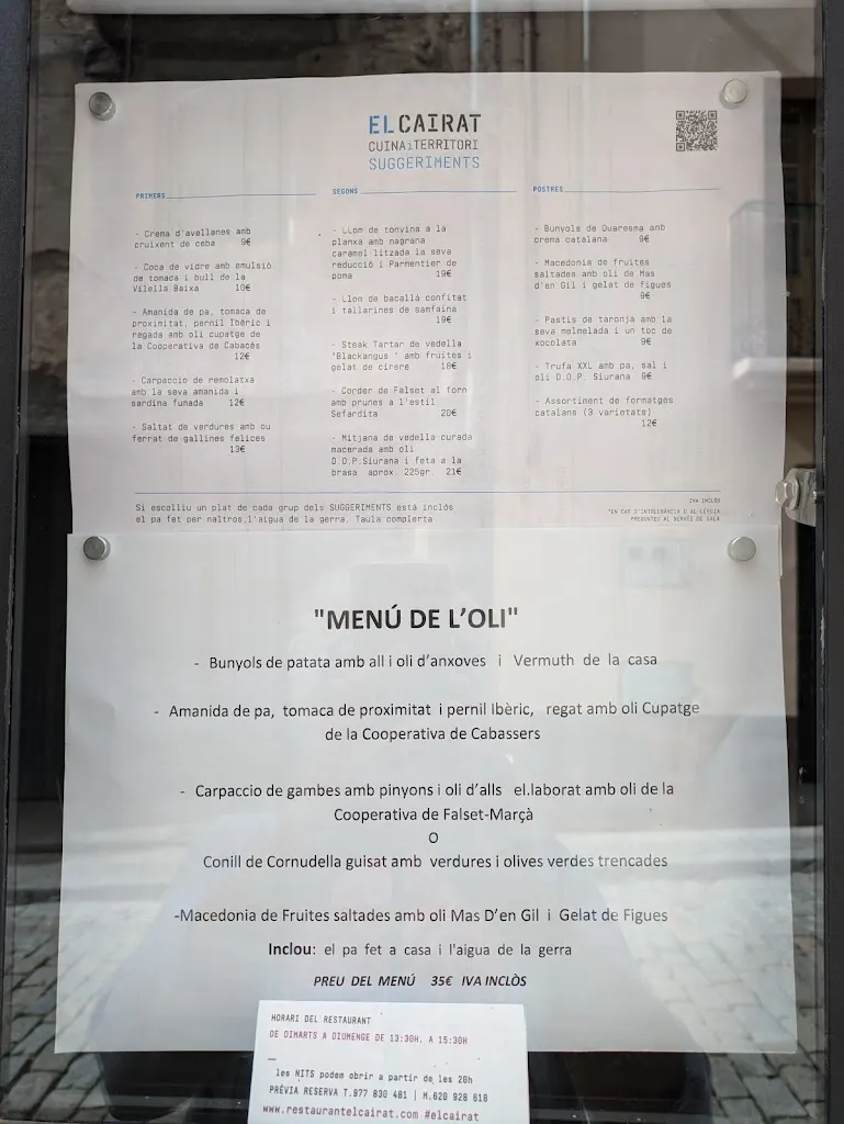 Menu_Restaurant El Cairat_Falset_image_1