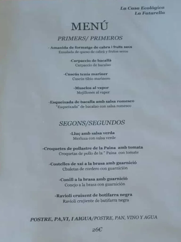 Menu_La Casa Ecològica Fatarella_Fatarella_image_2