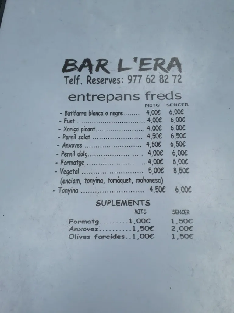 Menu_Bar Restaurant L'Era_Masllorenç_image_3