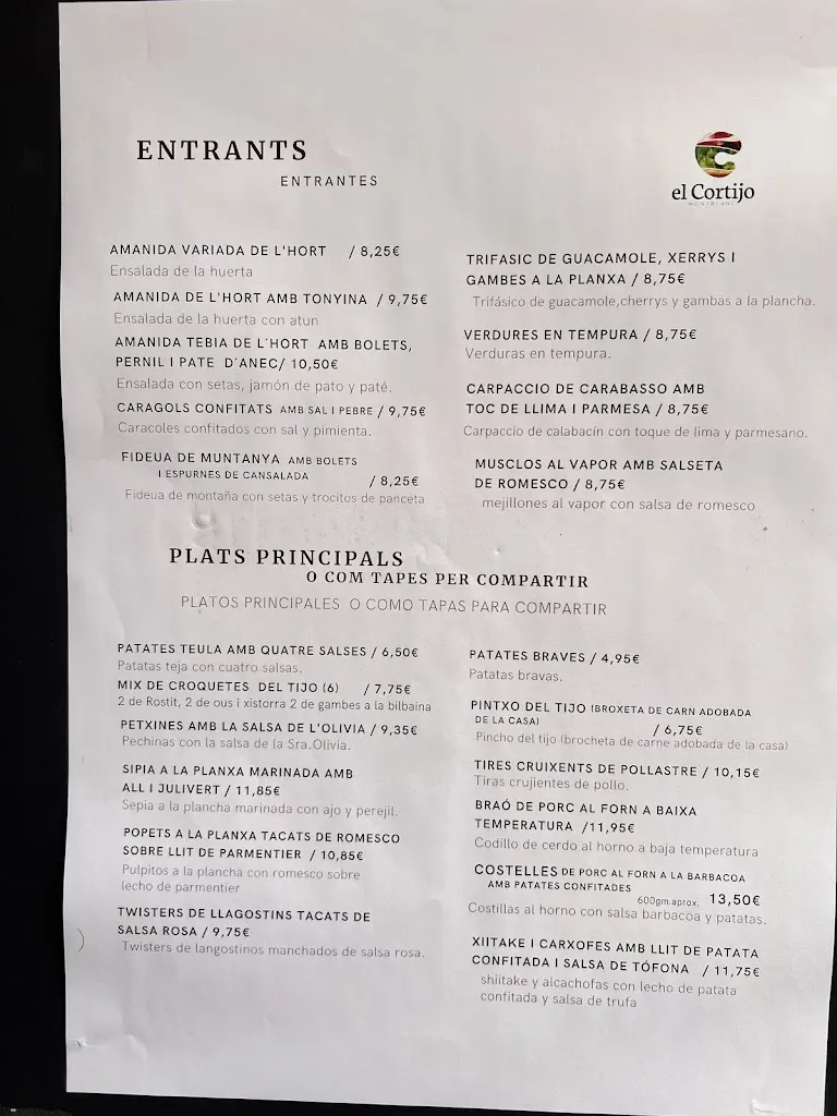 Menu_Restaurant El Cortijo_Montblanc_image_4