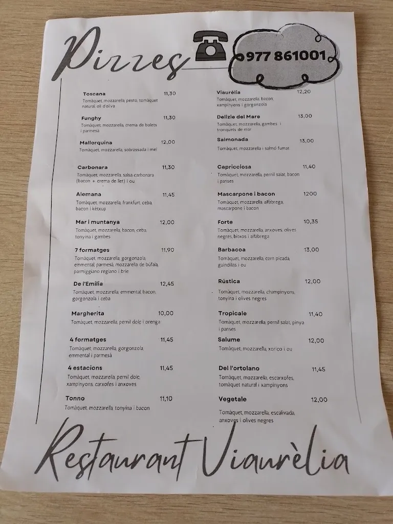 Menu_Restaurant Pizzeria Viaurèlia_Montblanc_immagine_1
