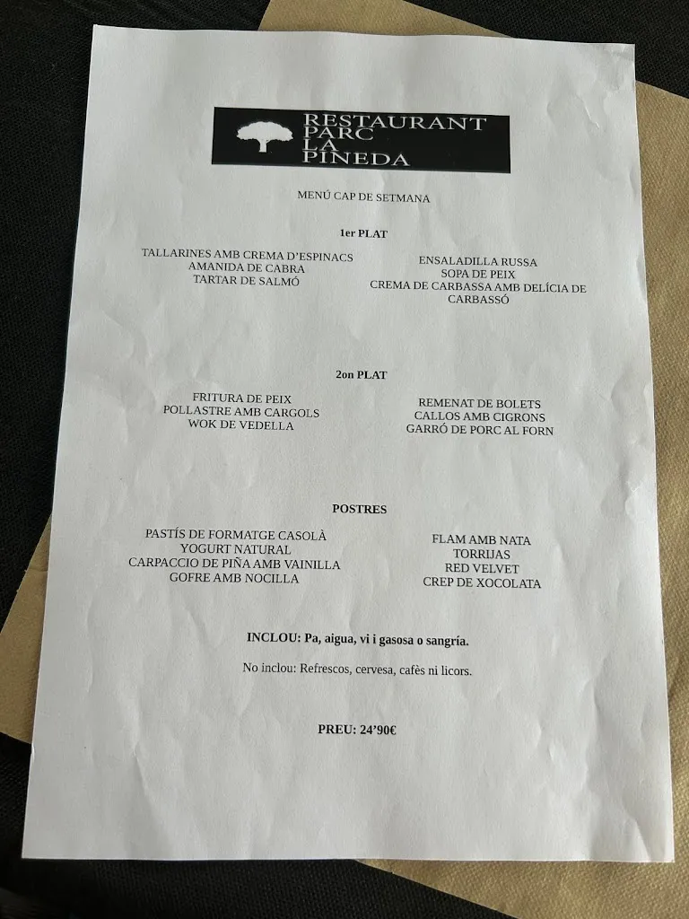 Menu_Restaurant Parc La Pineda_Pla de Santa Maria_image_1