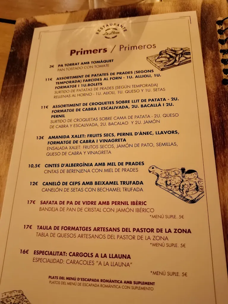 Menu_Restaurant La Llosa_Prades_image_2