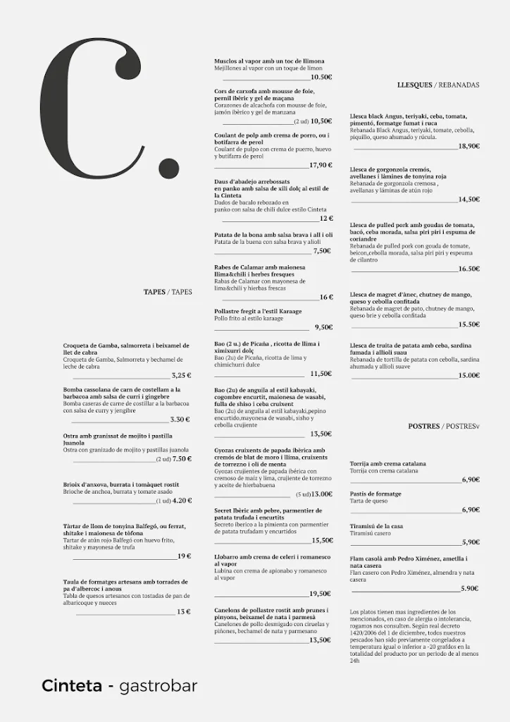Menu_Cinteta Gastrobar_Sant Carles de la Ràpita_image_1