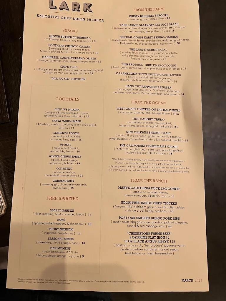 Menu_The Lark Santa Barbara_Santa Bárbara_immagine_2