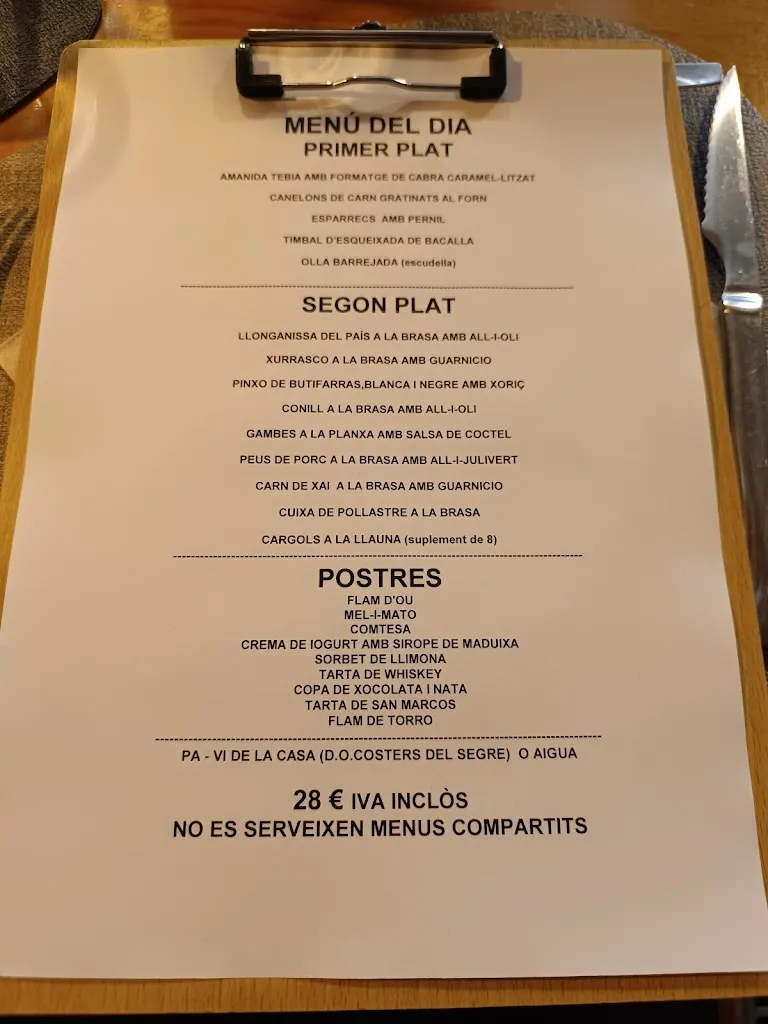 Menu_LA COVA DE ROCALLAURA_Savallà del Comtat_image_1