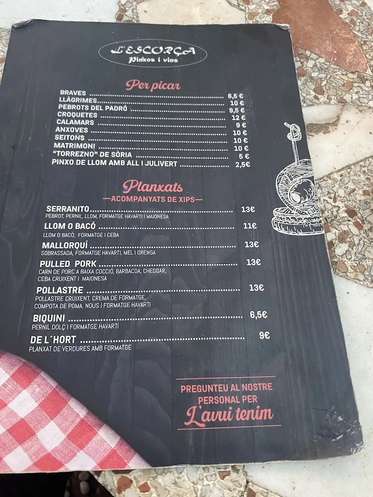 Menu_L'Escorça · Pinxos i Vins_Selva del Camp_immagine_1