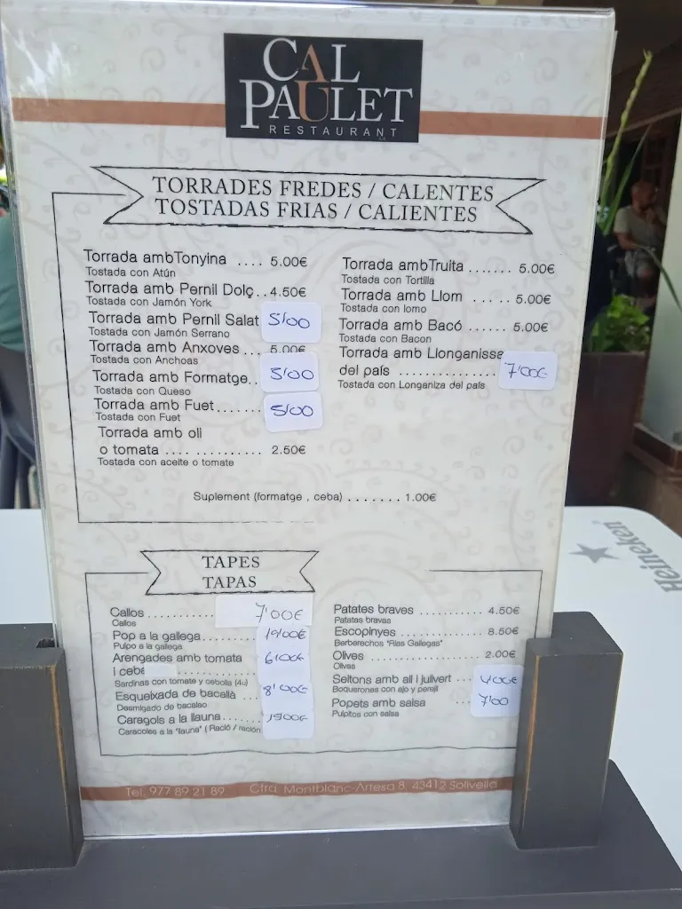 Menu_Restaurant Cal Paulet_Solivella_image_2