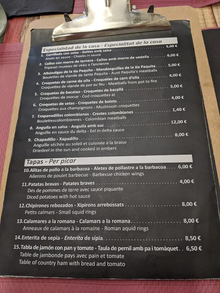 Menu_Bar Restaurant La Fusteria_Tortosa_image_3