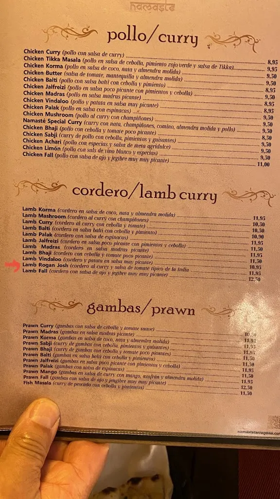 Menu_Namaste Restaurant Indi Tarragona_Tarragona_image_4