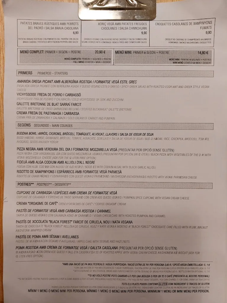 Menu_EL VERGEL VEGGIE RESTAURANT_Tarragona_image_2