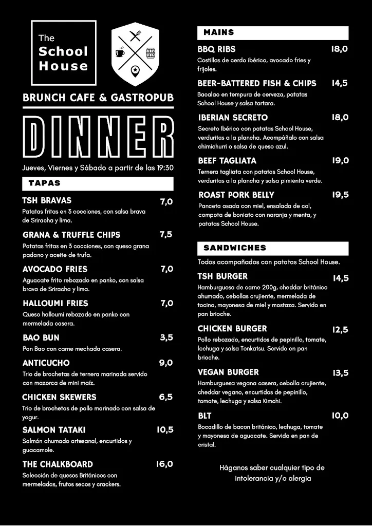 Menu_The School House Brunch & Gastropub_Tarragona_image_3