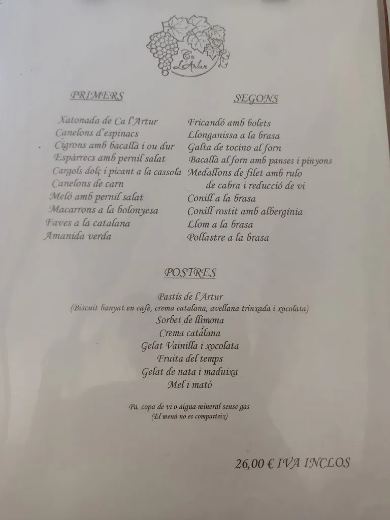 Menu_Restaurant Ca L'Artur_Vilella Alta La_image_2